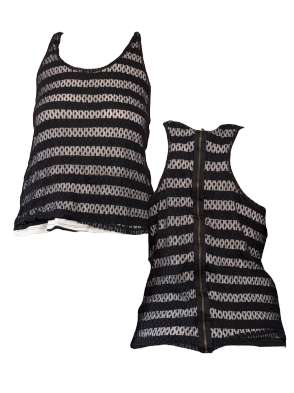 Black and White Striped Mesh Tank Top